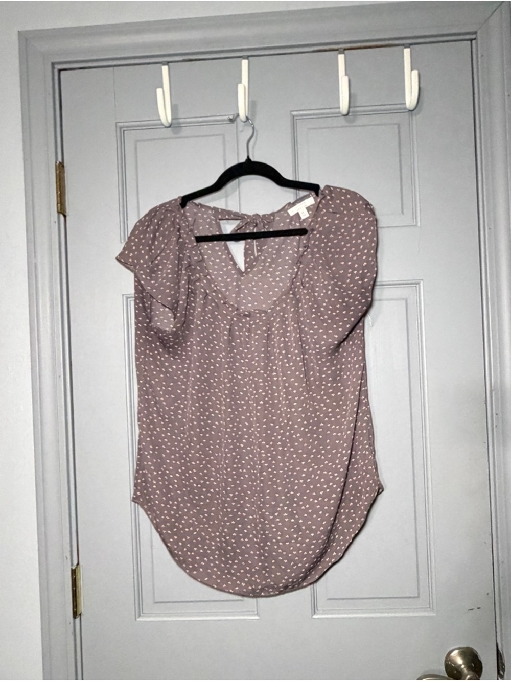 Lauren Conrad Blouse Womens Medium Pink Floral Flutter Sleeve Tie Back Top
